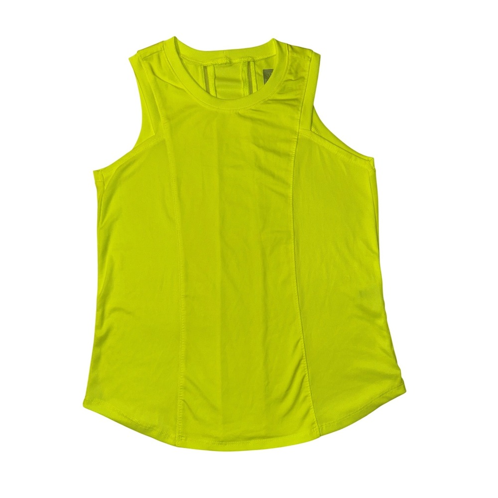 Lucky in Love Womens Neon Yellow VAPORTEX Tank Top Athletic‎ Workout Size S NEW